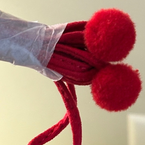 Red Pom Pom Lace-Up Stiletto Heels – Size 7.5 - Picture 3 of 7